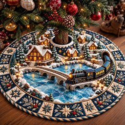Winter Village Train Christmas Tree Skirt - Made to Order TREEK101