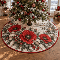 Winter Poppy Quilted Christmas Tree Skirt TREEK101