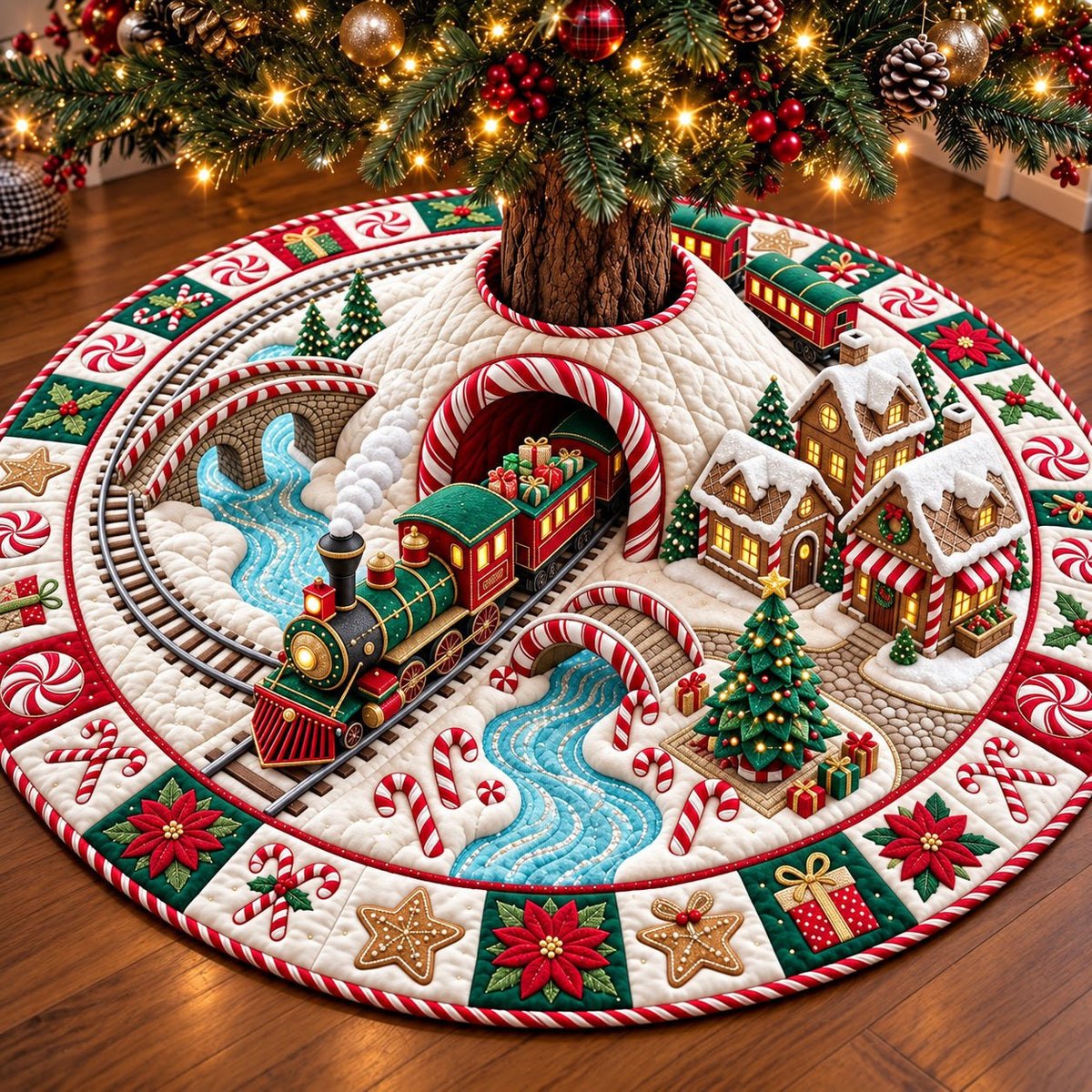 Candy Train Christmas Tree Skirt - Made to Order TREEK101