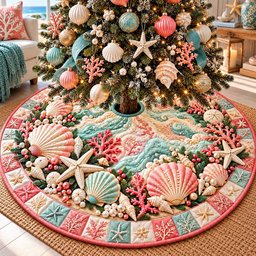 Coral Seashell Christmas Tree Skirt - Made to Order TREEK101