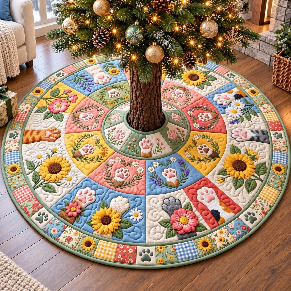 Floral Paws Christmas Tree Skirt - Made to Order TREEK101