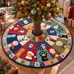 Patchwork Rainbow Paws Christmas Tree Skirt - Made to Order TREEK101