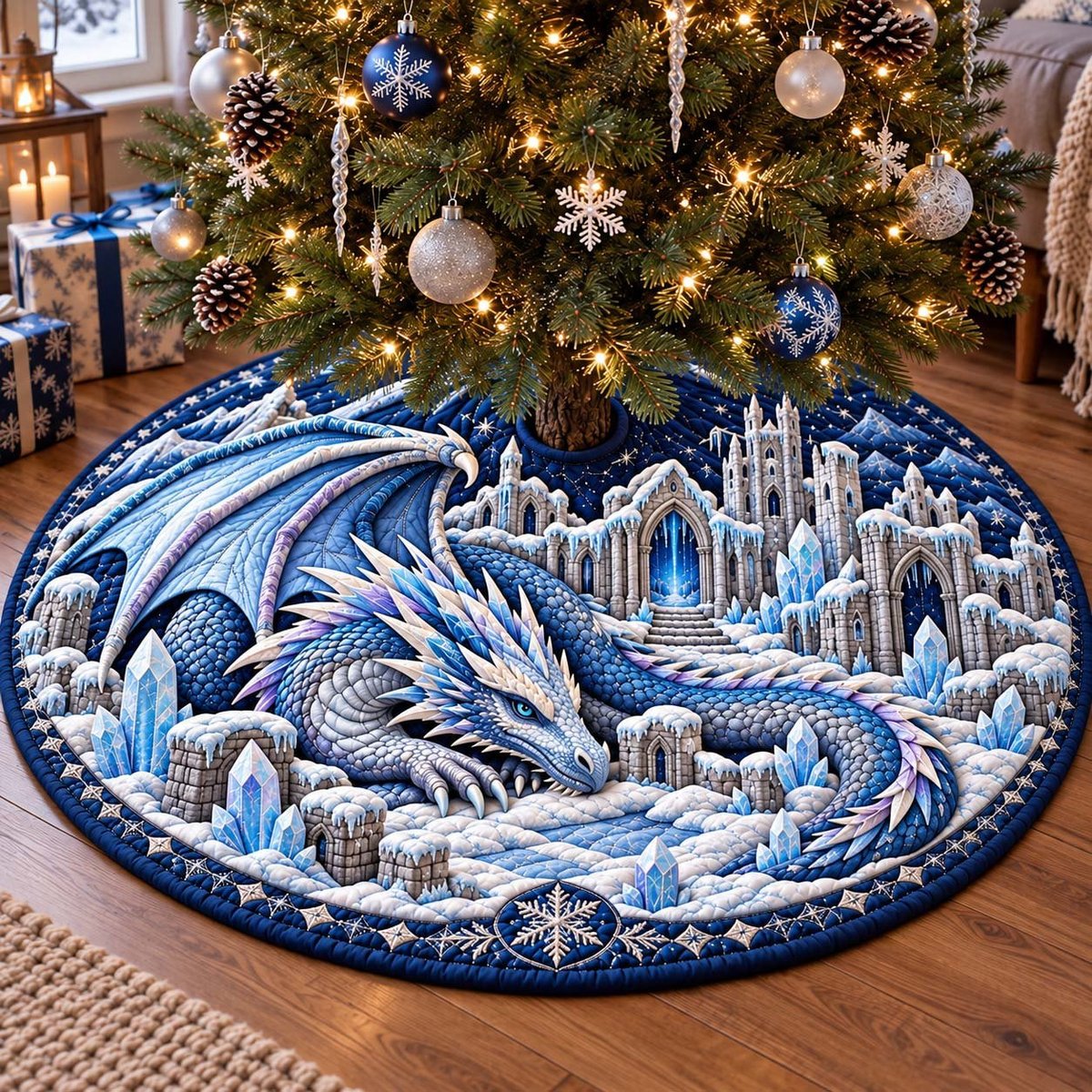 Ice Kingdom Dragon Christmas Tree Skirt - Made to Order TREEK101