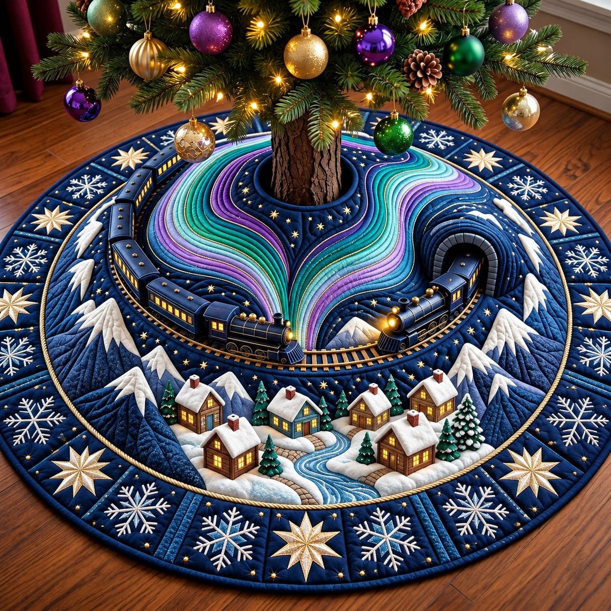 Aurora Train Christmas Tree Skirt - Made to Order TREEK101