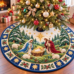 Nativity Holy Star Christmas Tree Skirt - Made to Order TREEK101