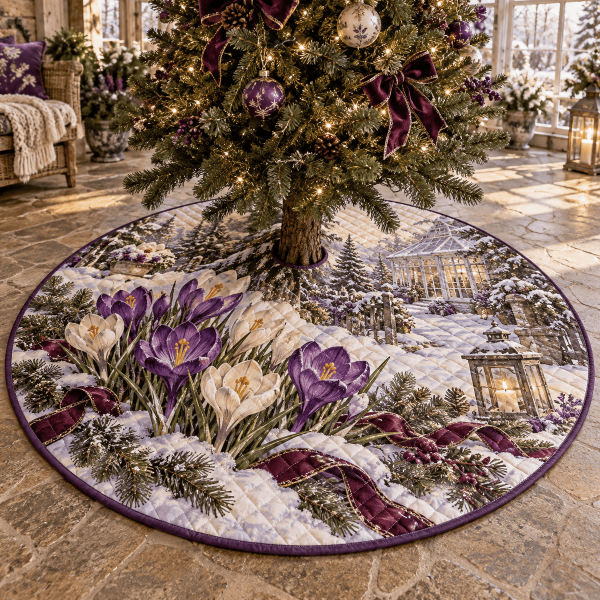 Winter Crocus Quilted Christmas Tree Skirt TREEK101