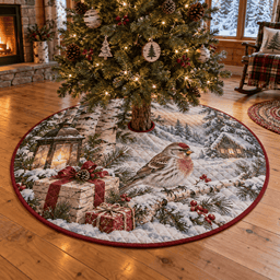 Winter Redpoll Quilted Christmas Tree Skirt TREEK101