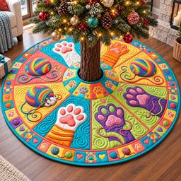Rainbow Yarn Paws Christmas Tree Skirt - Made to Order TREEK101