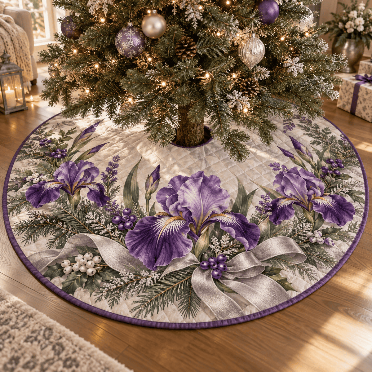 Winter Iris Quilted Christmas Tree Skirt TREEK101