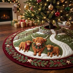 Green Pasture Cow Trio Christmas Tree Skirt - Made to Order TREEK101
