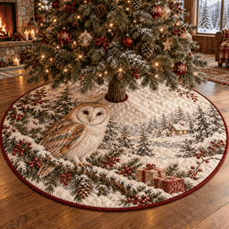 Winter Barn Owl Quilted Christmas Tree Skirt TREEK101
