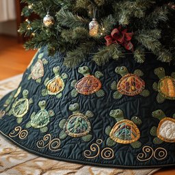 Small Turtles on Dark Teal Christmas Tree Skirt - Made to Order TREEK101