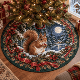 Red Squirrel Quilted Christmas Tree Skirt TREEK101