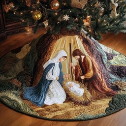 Nativity in a Golden Cave Christmas Tree Skirt - Made to Order TREEK101