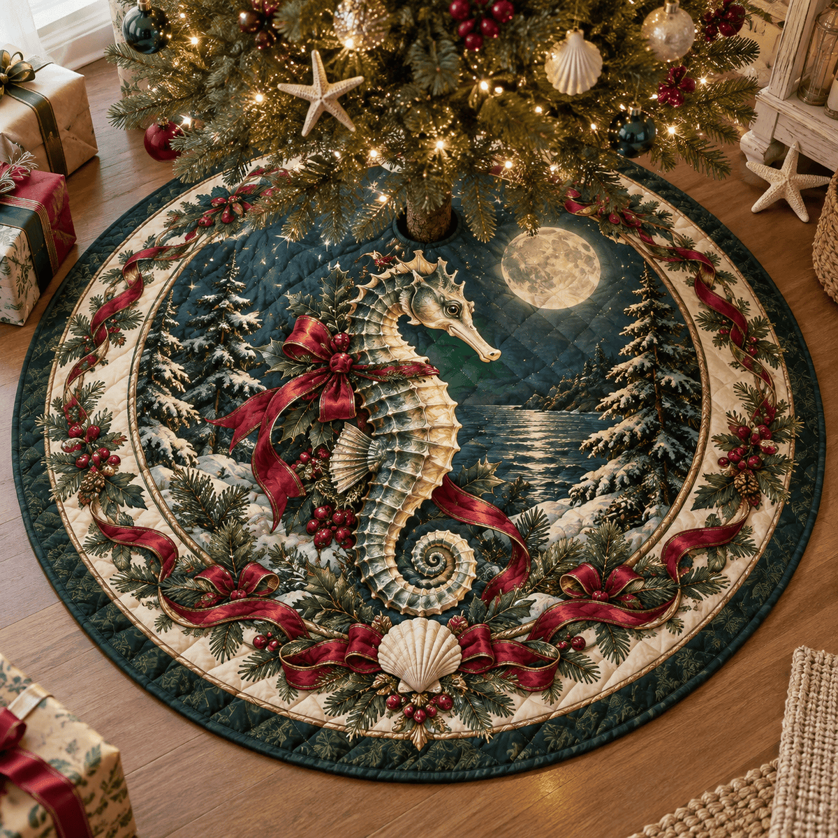 Seahorse Quilted Christmas Tree Skirt TREEK101
