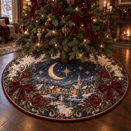 Burgundy Celestial Quilted Christmas Tree Skirt TREEK101