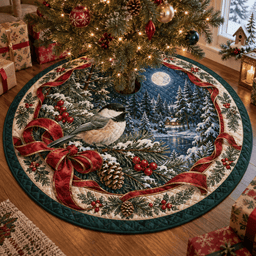 Chickadee Quilted Christmas Tree Skirt TREEK101
