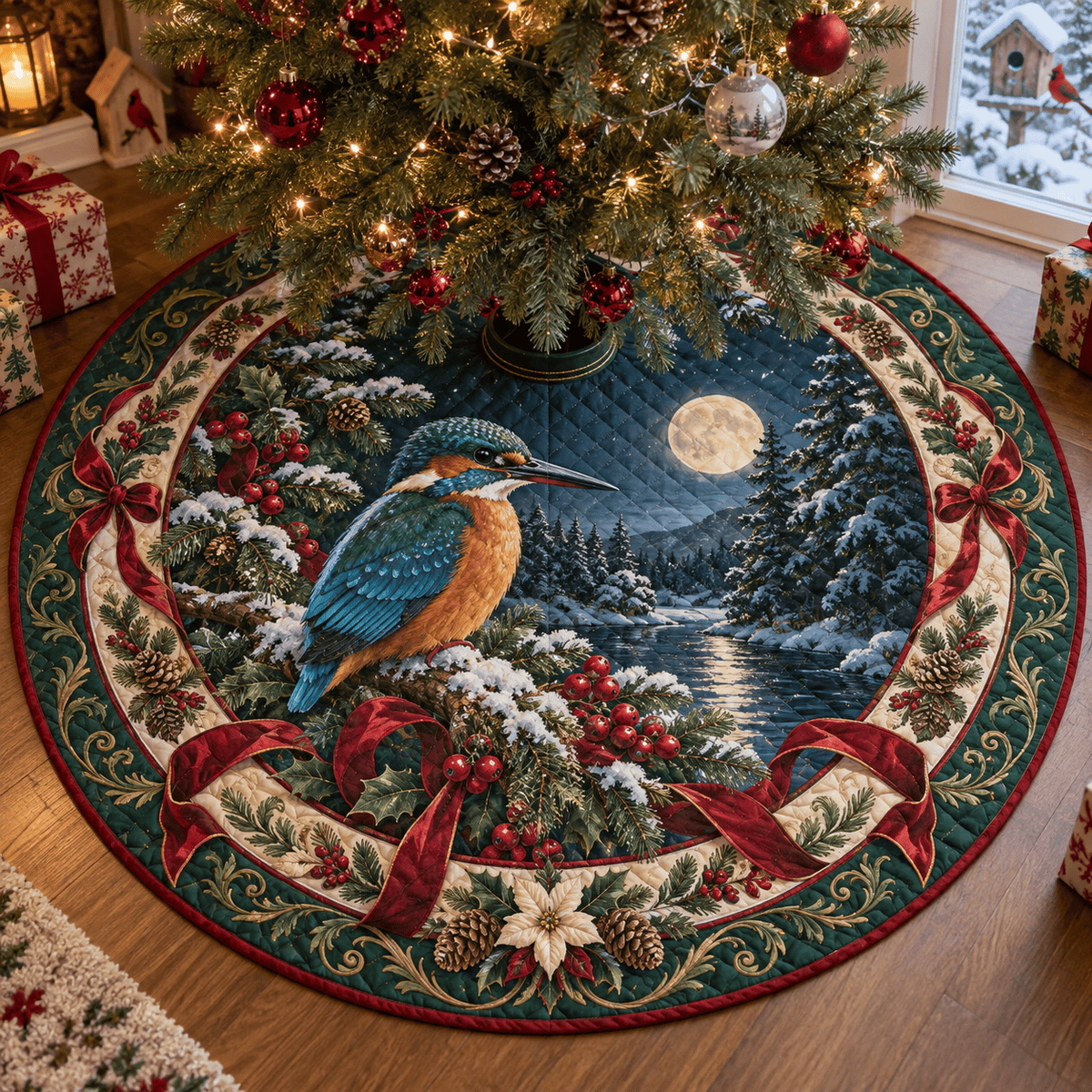 Kingfisher Quilted Christmas Tree Skirt TREEK101