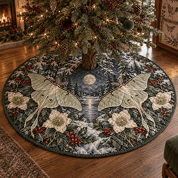 Winter Forest Moth Quilted Christmas Tree Skirt TREEK101