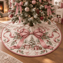 Pink Bow Quilted Christmas Tree Skirt TREEK101