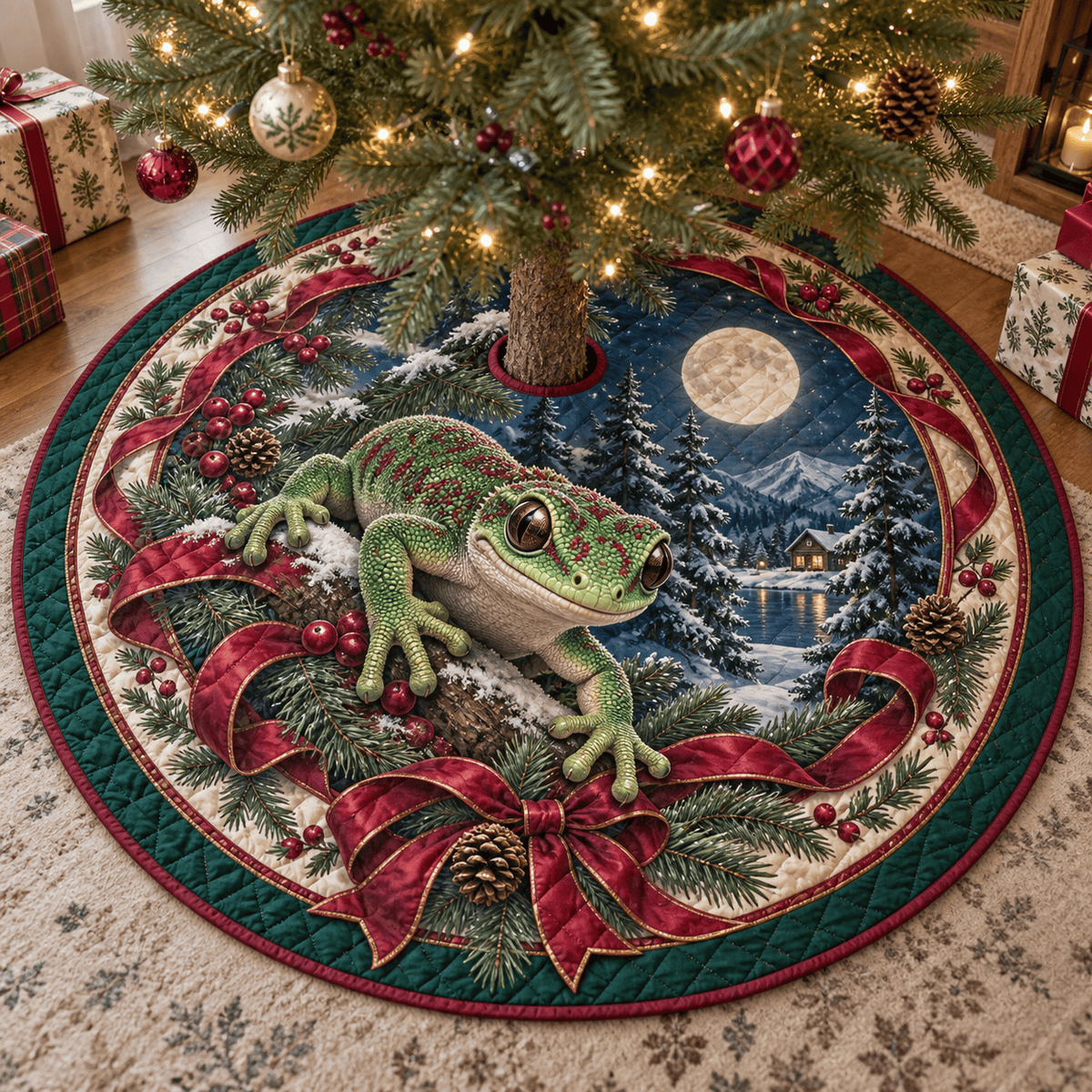 Gecko Quilted Christmas Tree Skirt TREEK101