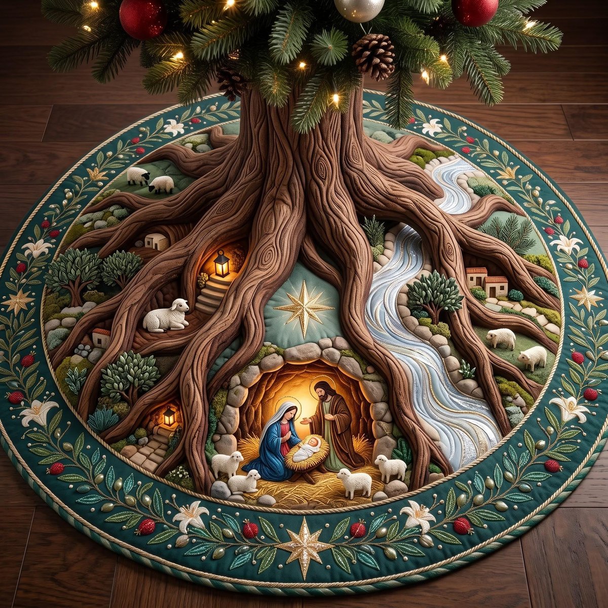 Tree Root Glow Nativity Christmas Tree Skirt - Made to Order TREEK101