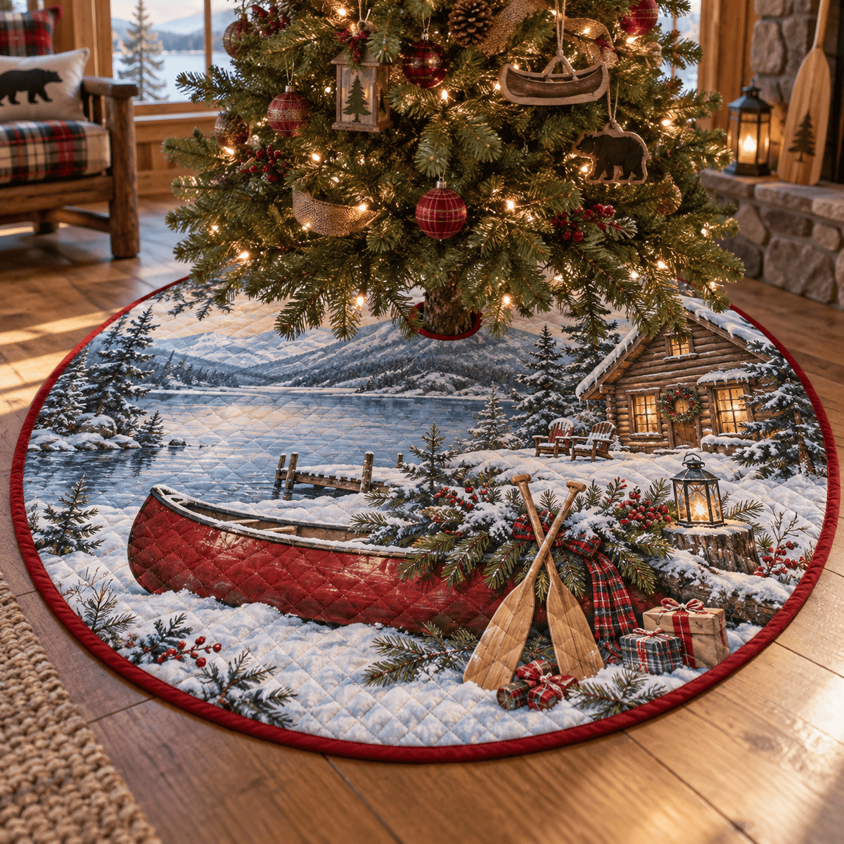 Winter Canoe Quilted Christmas Tree Skirt TREEK101