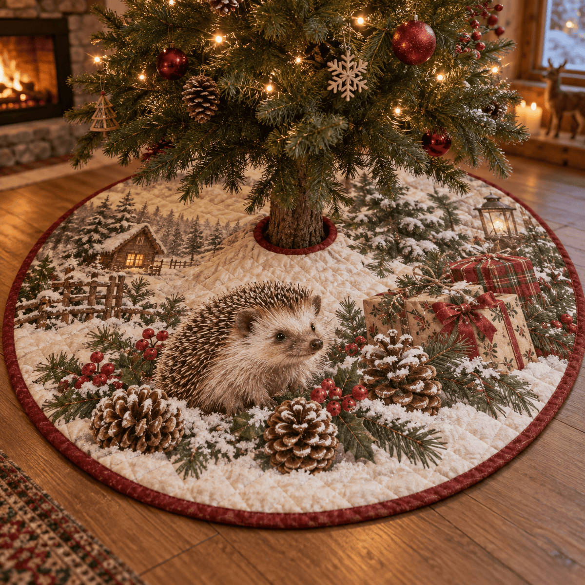 Winter Hedgehog Quilted Christmas Tree Skirt TREEK101