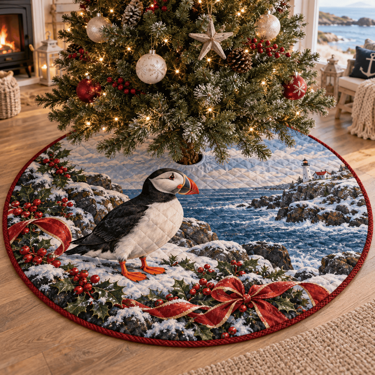 Winter Puffin Quilted Christmas Tree Skirt TREEK101
