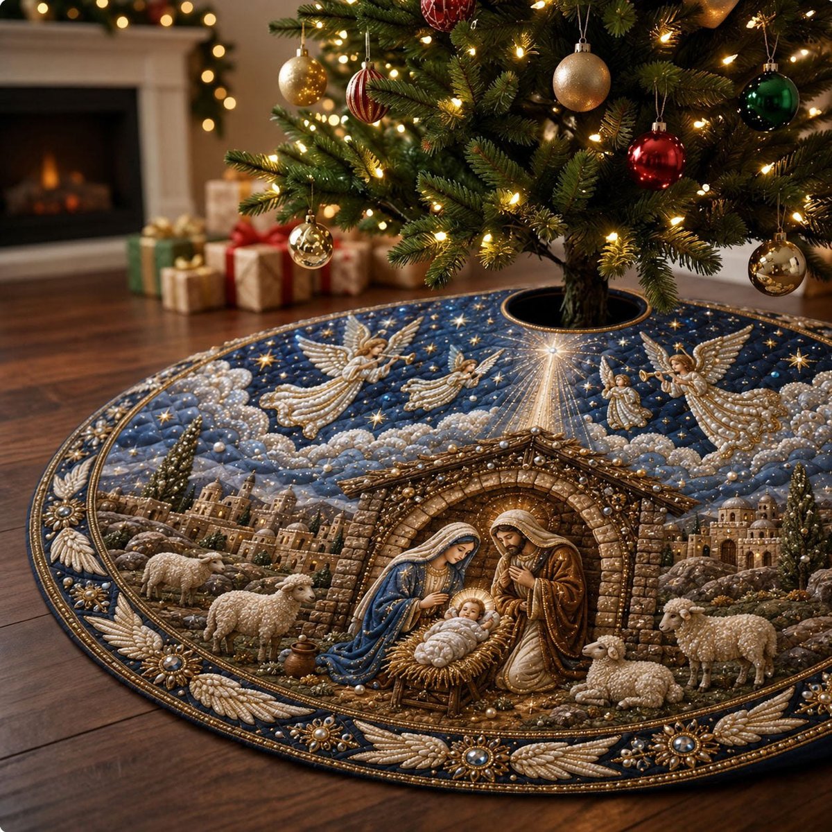 Bethlehem Stable Night Christmas Tree Skirt - Made to Order TREEK101