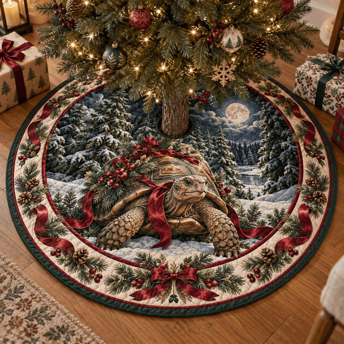 Tortoise Quilted Christmas Tree Skirt TREEK101