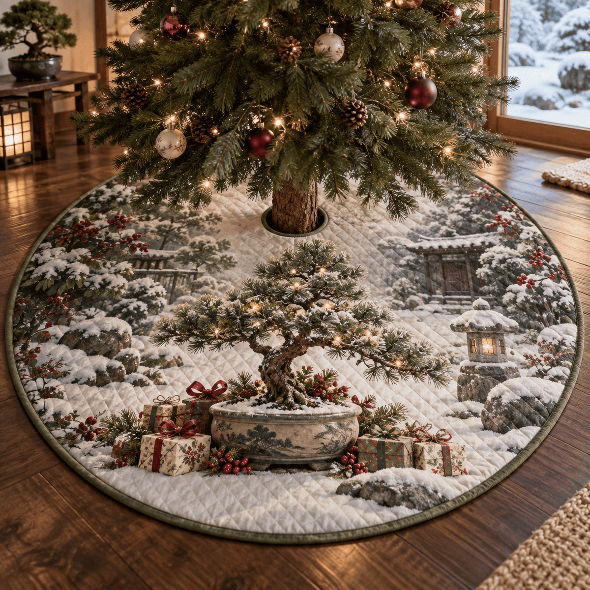 Winter Bonsai Quilted Christmas Tree Skirt TREEK101