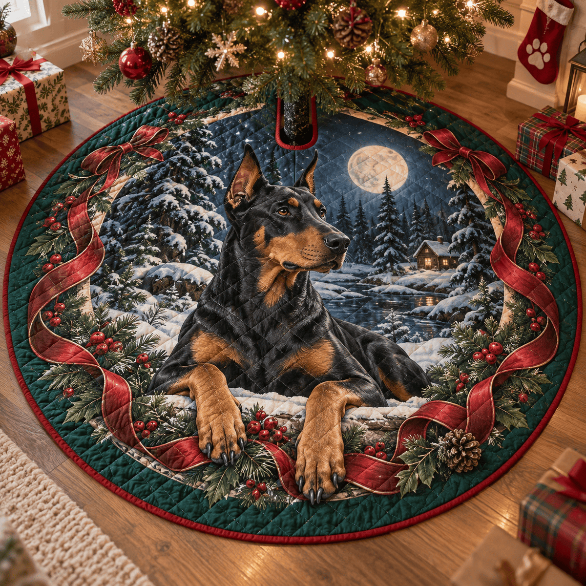 Doberman Quilted Christmas Tree Skirt TREEK101