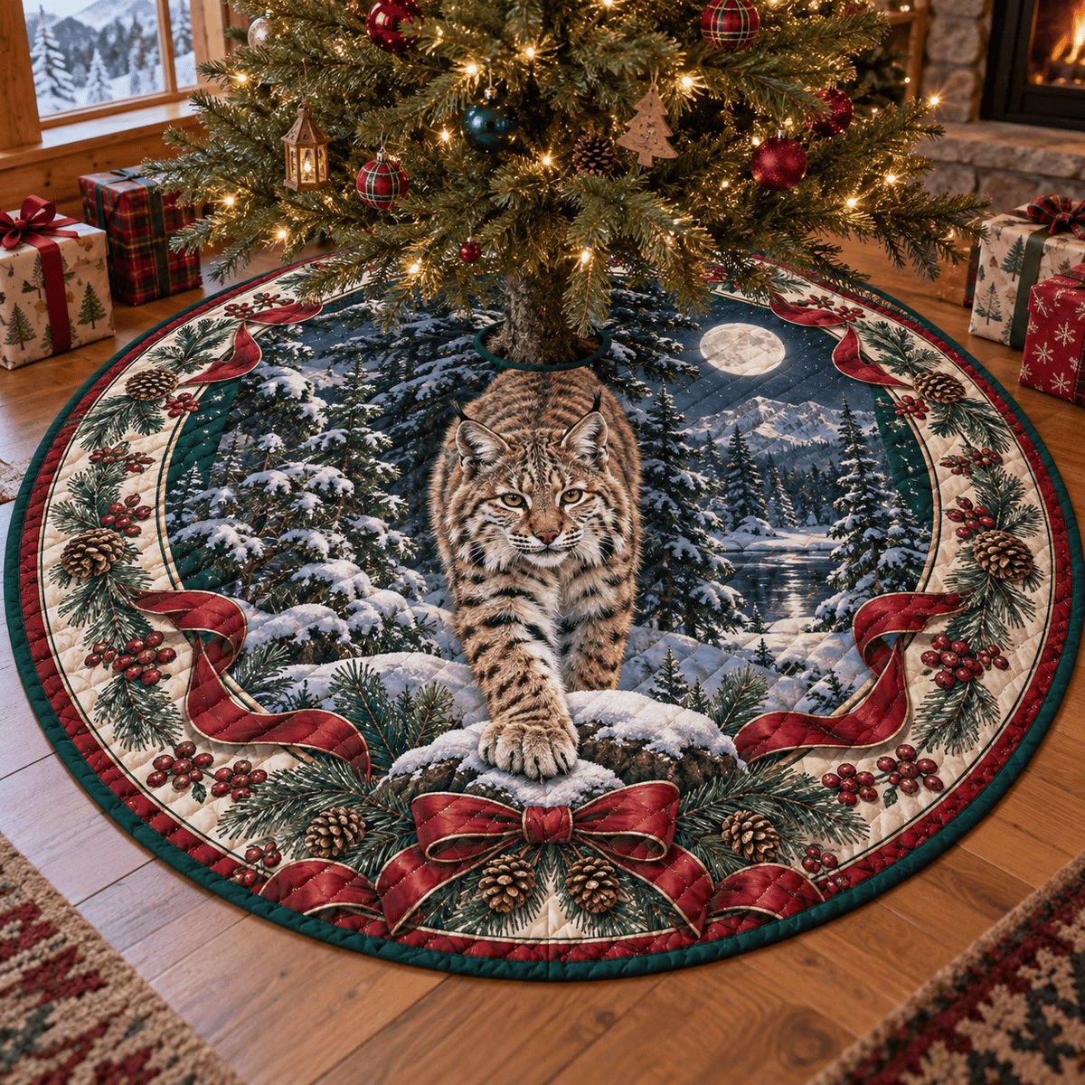 Bobcat Quilted Christmas Tree Skirt TREEK101