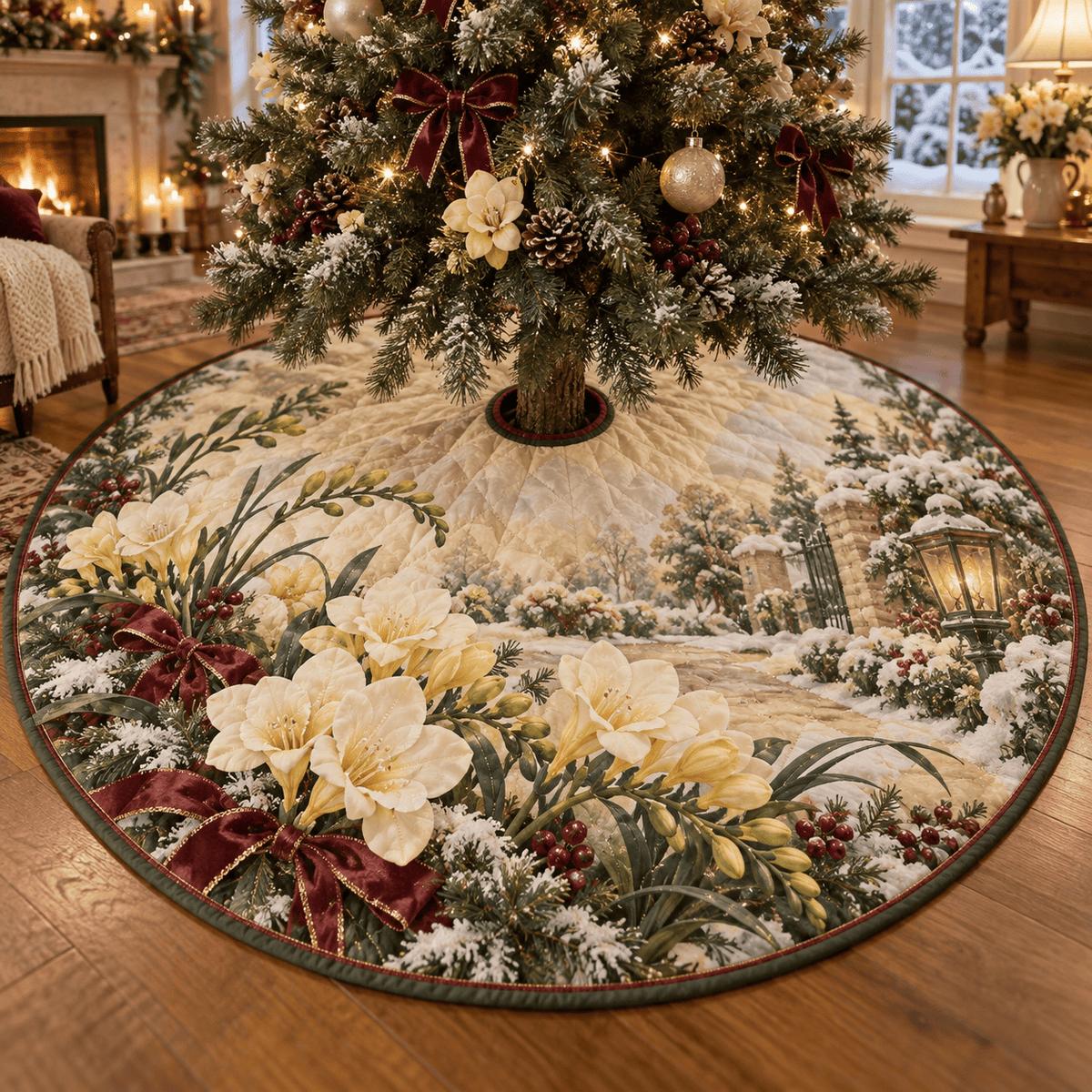Winter Freesia Quilted Christmas Tree Skirt TREEK101