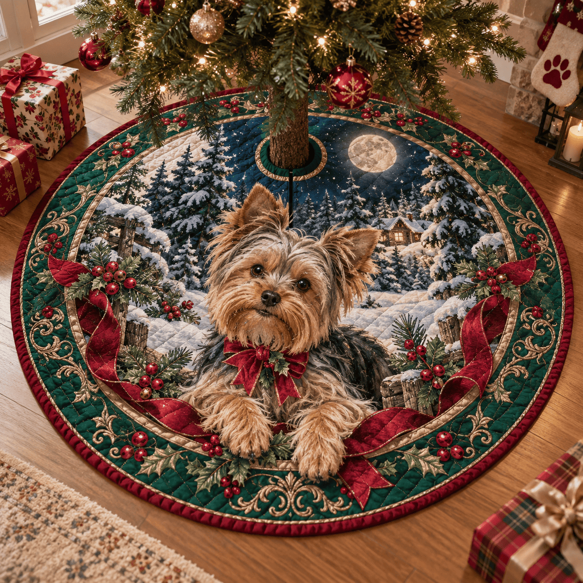 Yorkshire Terrier Quilted Christmas Tree Skirt TREEK101
