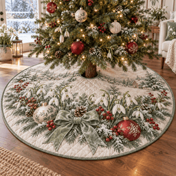 Winter Snowdrops Quilted Christmas Tree Skirt TREEK101