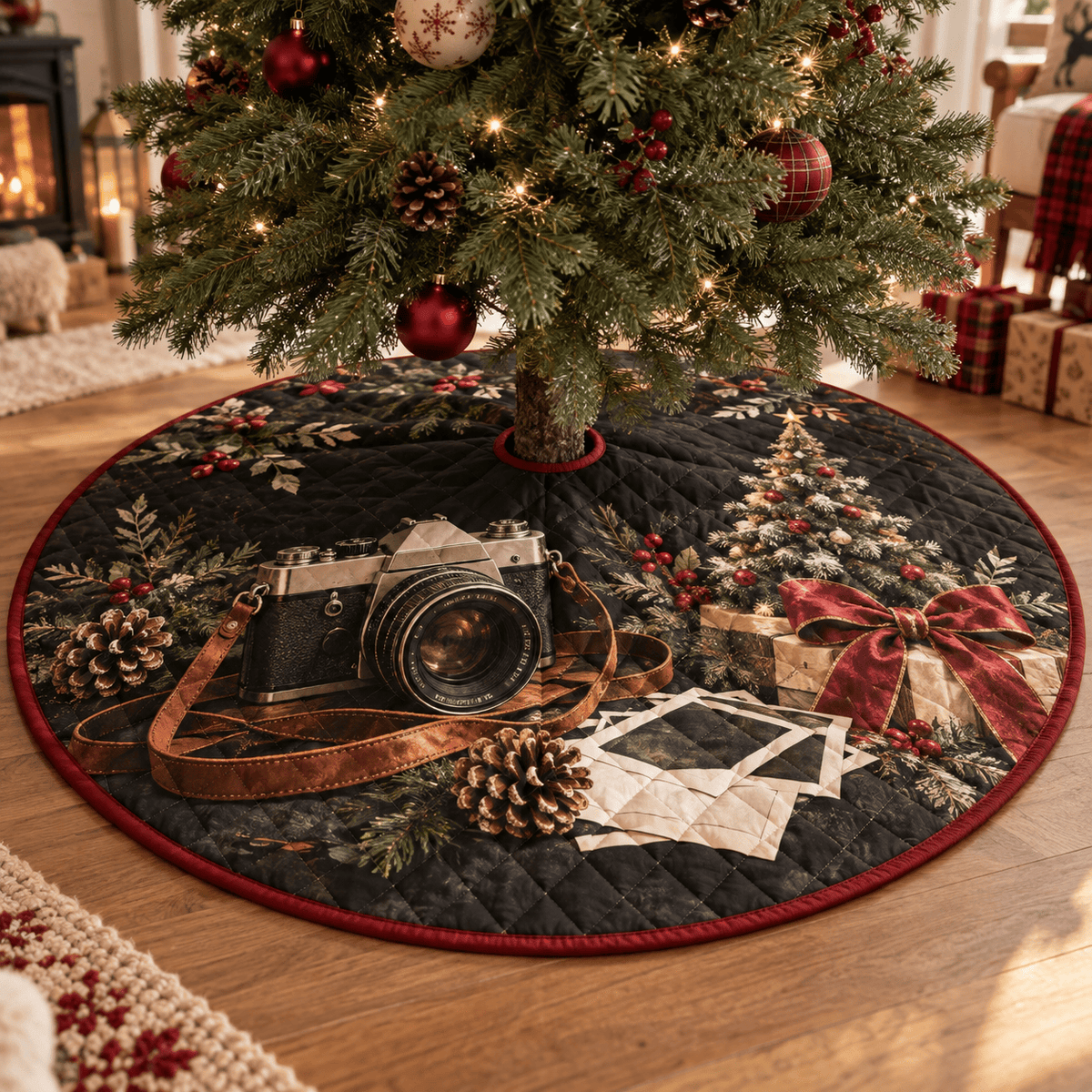 Holiday Camera Quilted Christmas Tree Skirt TREEK101