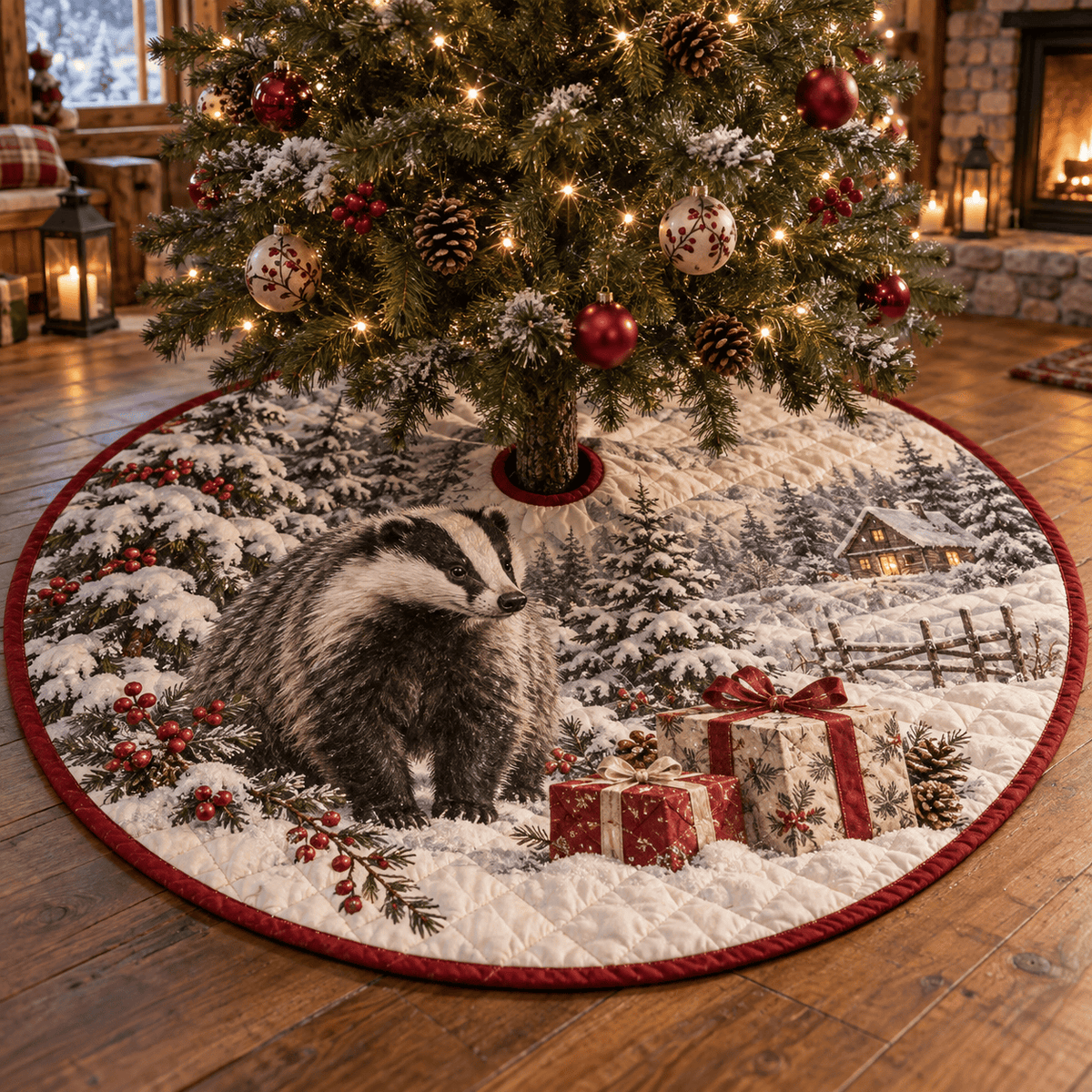 Winter Badger Quilted Christmas Tree Skirt TREEK101