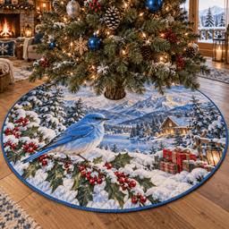 Winter Bluebird Quilted Christmas Tree Skirt TREEK101