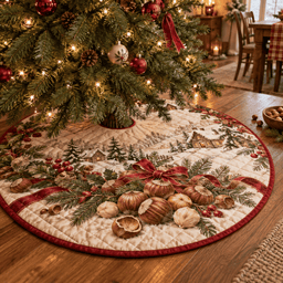 Holiday Hazelnut Quilted Christmas Tree Skirt TREEK101