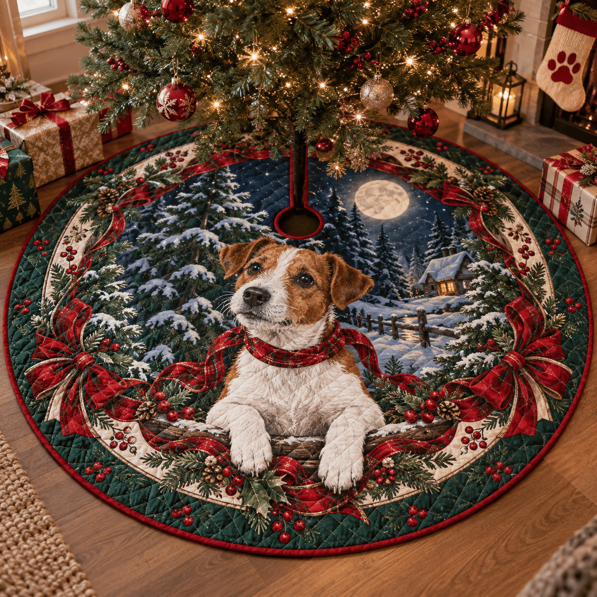 Jack Russell Terrier Quilted Christmas Tree Skirt TREEK101