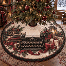 Holiday Typewriter Quilted Christmas Tree Skirt TREEK101