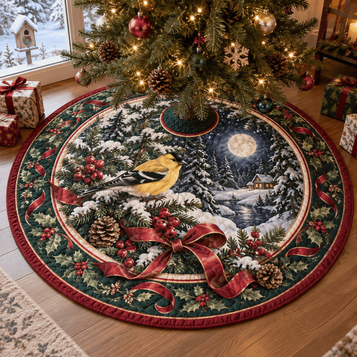 Goldfinch Quilted Christmas Tree Skirt TREEK101