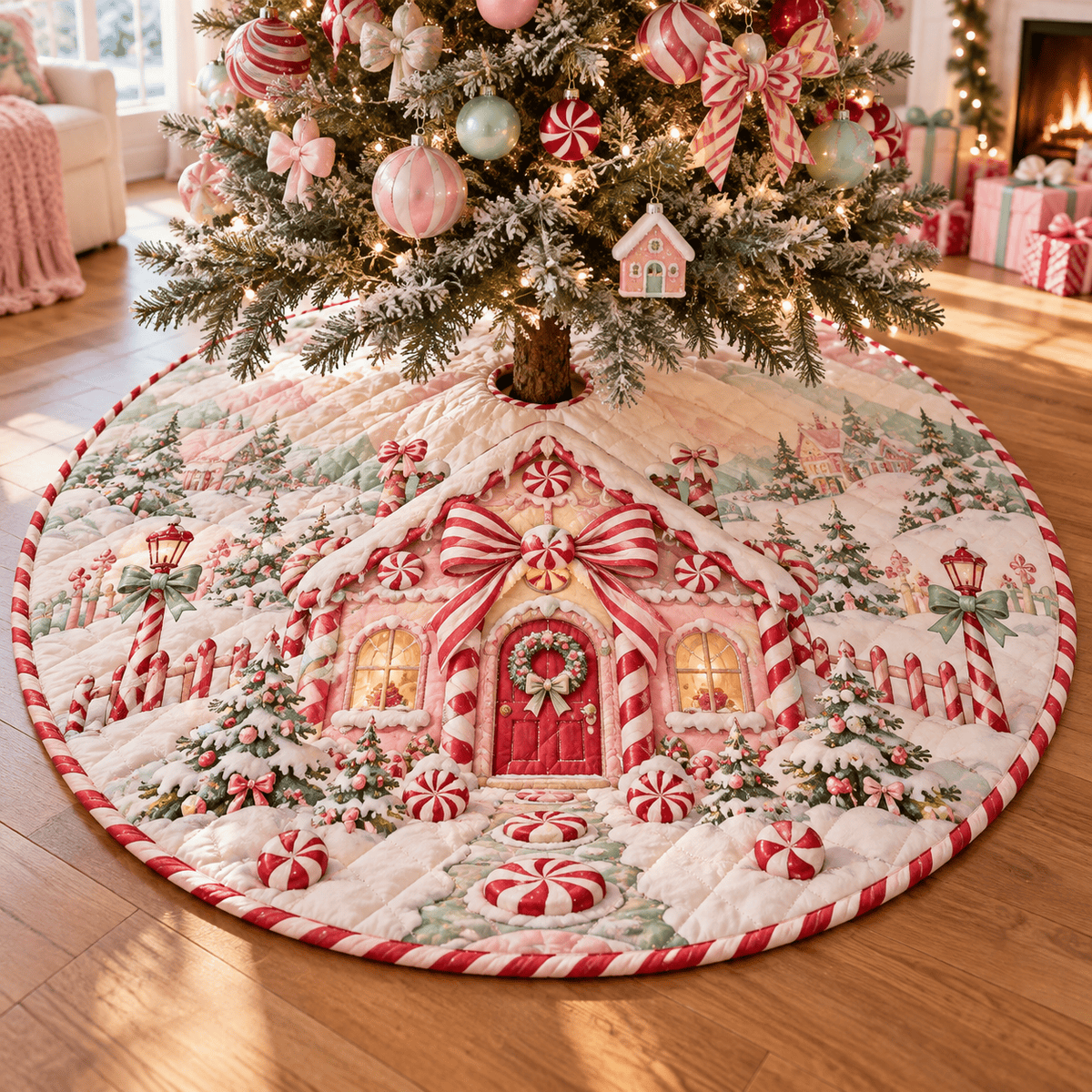 Candy Stripe Quilted Christmas Tree Skirt TREEK101