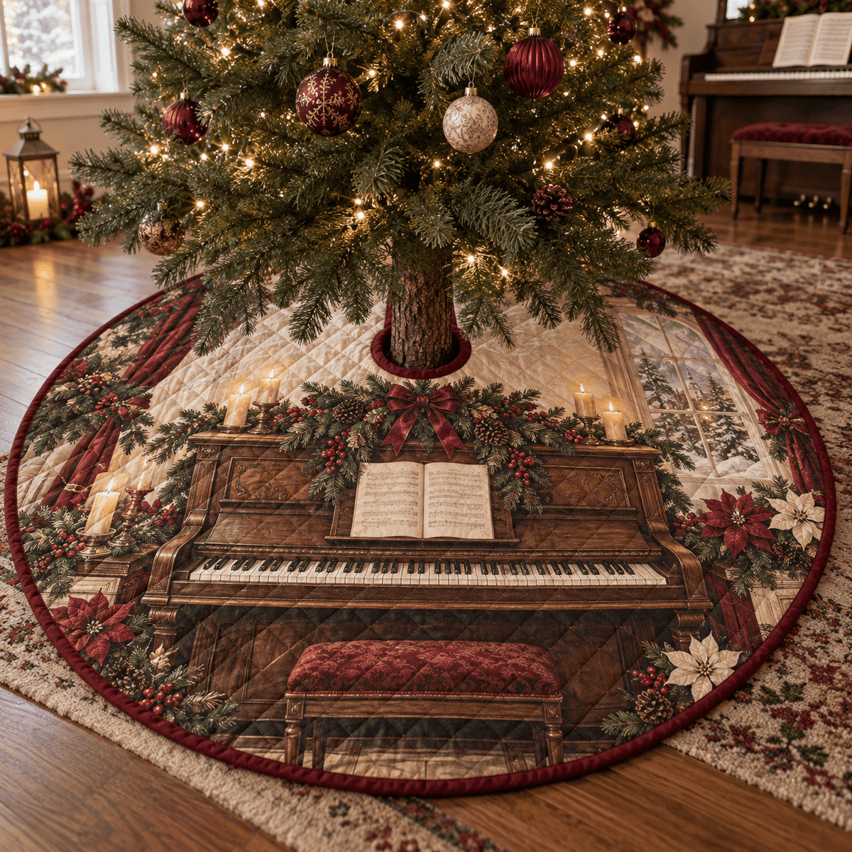 Holiday Piano Quilted Christmas Tree Skirt TREEK101