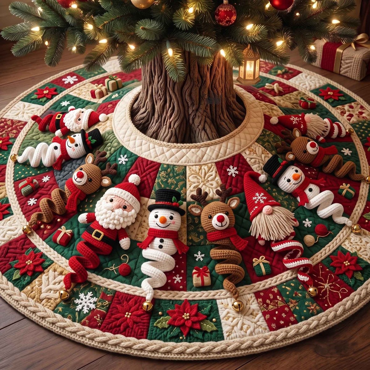 Santa Reindeer And Gnome Christmas Tree Skirt - Made to Order TREEK101