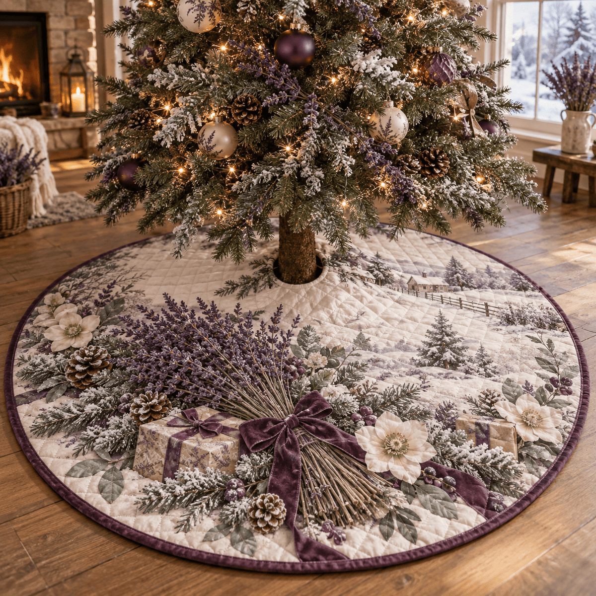 Winter Lavender Quilted Christmas Tree Skirt TREEK101
