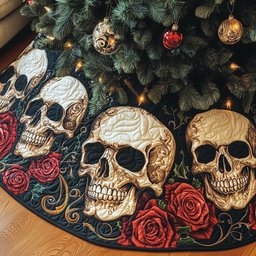 Skulls with Red Roses Christmas Tree Skirt - Made to Order TREEK101