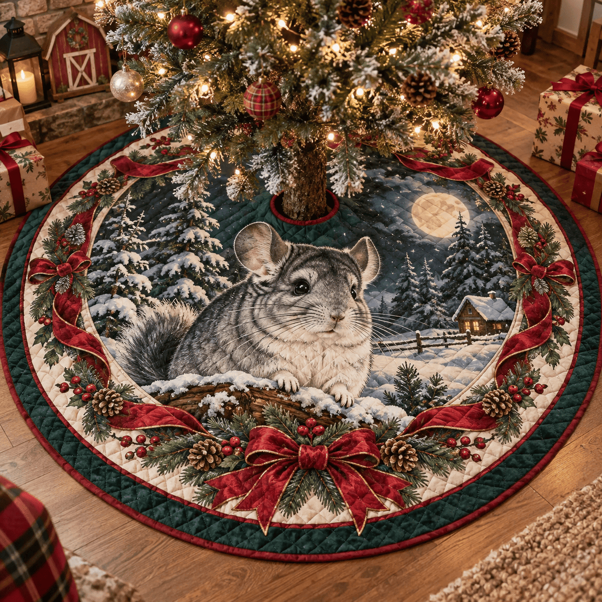 Chinchilla Quilted Christmas Tree Skirt TREEK101